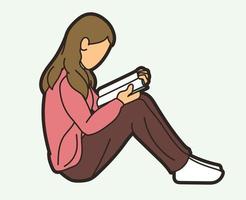 una donna seduta e che legge un libro vettore