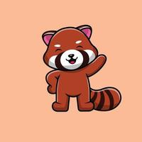 illustrazione dell'icona di vettore del fumetto della mano d'ondeggiamento del panda rosso sveglio. icona animale concetto isolato vettore premium. stile cartone animato piatto