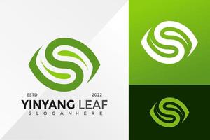 lettera s yinyang foglia logo design modello di illustrazione vettoriale