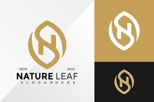 lettera n natura foglia logo design illustrazione vettoriale template