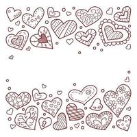 sfondo di san valentino. simpatici cuori disegnati a mano in stile doodle. Illustrazione vettoriale su sfondo bianco