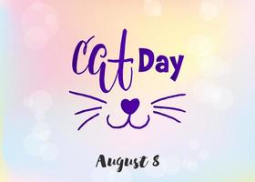 giornata mondiale del gatto. vacanza internazionale. illustrazione vettoriale. scritte su sfondo blu e rosa. vettore