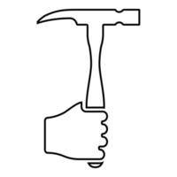 martello in mano strumento di tenuta utilizzare il braccio utilizzando il concetto di lavoro contorno icona colore nero illustrazione vettoriale immagine in stile piatto