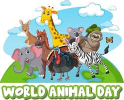 banner della giornata mondiale degli animali con animali selvatici africani vettore