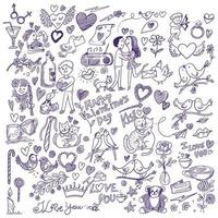 schizzo di doodle della pagina dell'album di san valentino di disegnare a mano vettore