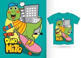 simpatico cartone animato dinosauro per t shirt.eps vettore