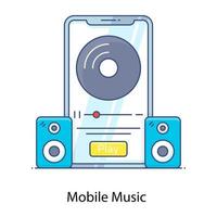 applicazione audio, icona a contorno piatto della musica mobile vettore