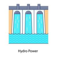 energia dell'acqua, icona di contorno piatto dell'energia idroelettrica vettore
