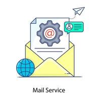 icona concettuale del servizio di posta, ingranaggio all'interno della lettera ricevuta vettore