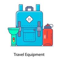 vettore di contorno piatto di attrezzatura da viaggio che mostra, borsa per accessori da viaggio