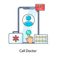 chiamare il medico, icona di contorno piatto appuntamento medico online vettore