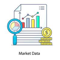 icona del concetto di contorno piatto della visualizzazione dei dati di mercato, rapporto di marketing finanziario vettore