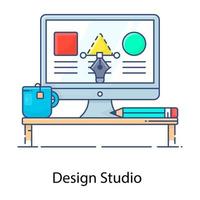 design studio piatto contorno icona, belle arti vettore