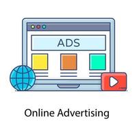 icona di pubblicità online in stile contorno piatto vettore