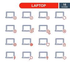 set di semplici icone della linea di laptop. servizio di riparazione computer, vendita, prestito, ristrutturazione e aggiornamento icone della linea di sistema. illustrazione vettoriale. vettore