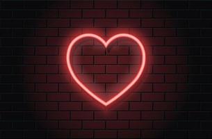 cuore rosso al neon per San Valentino su sfondo nero brickwall vettore