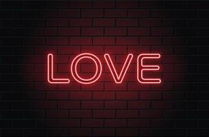 amore al neon per San Valentino su sfondo nero brickwall vettore