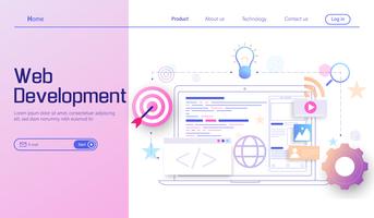 Sviluppo Web moderno concetto di design piatto, sviluppo di app mobile, codifica e programmazione vettoriale