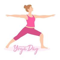 giornata internazionale dello yoga donna in posa celebrazione della giornata internazionale dello yoga vettore