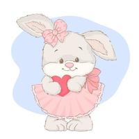 personaggio dolce del coniglio del bambino che tiene un cuore vettore