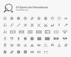 54 Stile di linea di icone perfette Pixel sportivo e ricreativo.