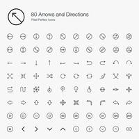 80 frecce e direzioni Pixel Perfect Icons Line Style. vettore