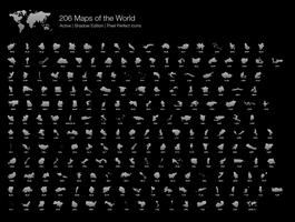 Tutti i 206 Mappa completa dei paesi del mondo Pixel Perfect Icons (Filled Style Shadow Edition). vettore