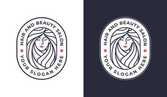 design del distintivo del logo del parrucchiere della donna in 2 colori vettore