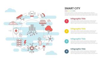 concetto di città intelligente per banner modello infografica con informazioni sull'elenco a quattro punti vettore