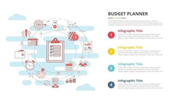 concetto di pianificazione del budget per banner modello infografica con informazioni sull'elenco a quattro punti vettore