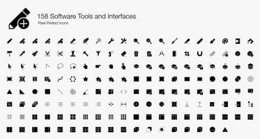 158 Strumenti software e interfacce Icone perfette per pixel (stile pieno). vettore