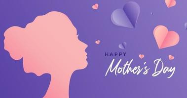 concetto di illustrazione vettoriale felice festa della mamma. faccia di ragazza con ritaglio di carta viola. illustrazione della testa della donna dalla vista laterale felice festa della mamma. modello per web, banner, interfaccia utente o biglietto di auguri