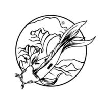 pesce koi cinese con silhouette oceanica vettore