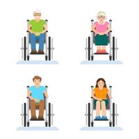 set di portatori di handicap fisici su sedia a rotelle. vettore