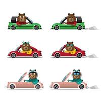 conducente di animali, veicolo per animali domestici e orso felice in auto. vettore