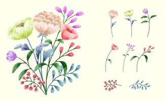 una serie di fiori dipinti ad acquerello per la creazione di lavori di design