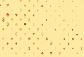 copertina vettoriale giallo chiaro, arancione con simboli di gioco d'azzardo.