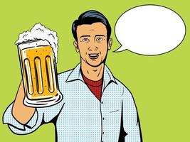 l & # 39; uomo offre l & # 39; illustrazione di vettore di stile di Pop art della tazza di birra. imitazione in stile fumetto