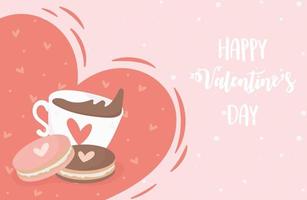tazza di cioccolato felice San Valentino con cuori di biscotti vettore