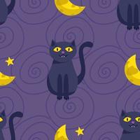 modello senza cuciture di halloween. simpatico gatto nero e la luna. illustrazione vettoriale
