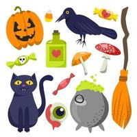 elementi di halloween. collezione piatta disegnata a mano. illustrazione vettoriale. vettore