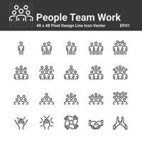 persone icone linea lavoro gruppo squadra vettore, simbolo perfetto design semplice set per l'utilizzo nel sito web infografica logo report, illustrazione vettoriale di affari