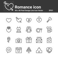 vettore di linea di icone romantiche, simbolo d'amore San Valentino, set semplice di design per l'utilizzo