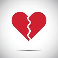 cuore rosso icona vettore, cuore spezzato, simbolo di amore vettore