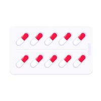 blister per pillole con illustrazione vettoriale di design piatto in capsule bianche rosse.