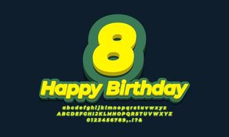 numero otto anni celebrazione compleanno font 3d giallo verde design vettore