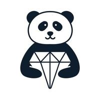 panda animale con disegno dell'icona di vettore del logo del diamante