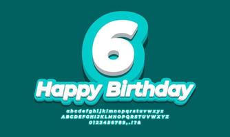 numero 6 sei anni celebrazione compleanno font 3d ciano design vettore