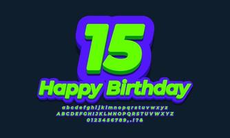 quindici anni celebrazione compleanno font 3d design verde vettore