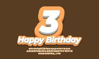 numero 3 tre anni celebrazione compleanno font 3d design giallo vettore